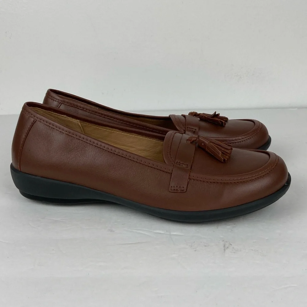 Hotter Alice Women's Tassel Loafers Size 8 Color Brown Leather Preppy‎ Career